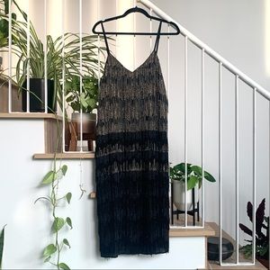HAUTE HIPPIE BEADED FRINGE MID LENGTH DRESS